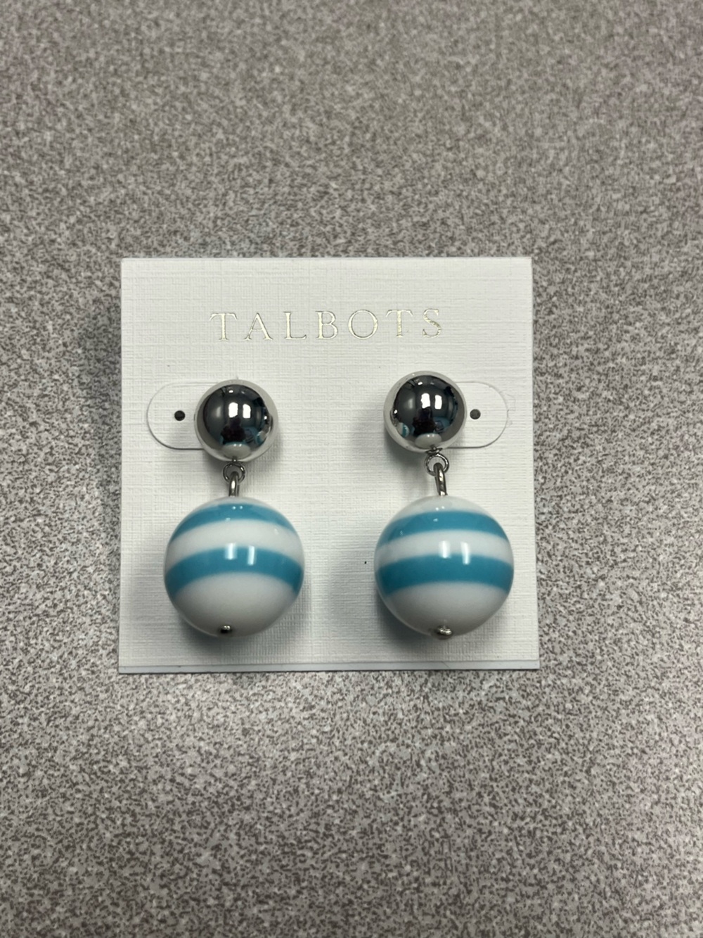 Talbots Teal-Striped Drop Ball Earrings